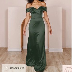 Revelry satin Bridesmaid dress olive green